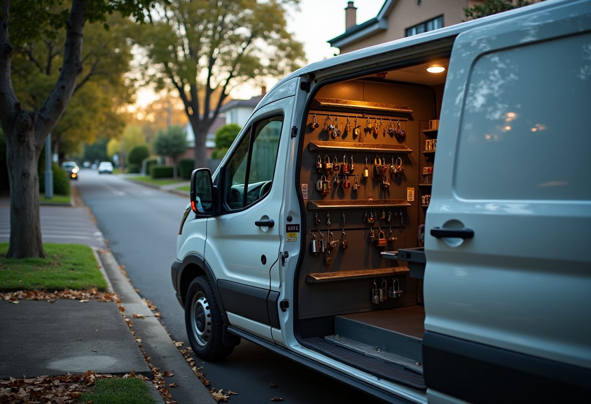 Locksmith van on a leafy North Shore street — Schofields